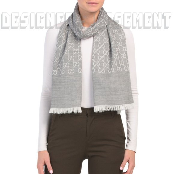 GUCCI light & med Heather Gray GGNAT wool & silk 18x70" shawl Pashmina scarf NWT - Picture 9 of 10